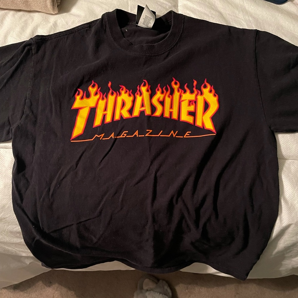 black unisex thrasher shirt